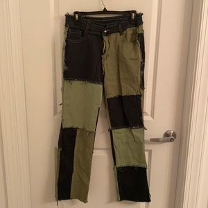 Green patchwork pants